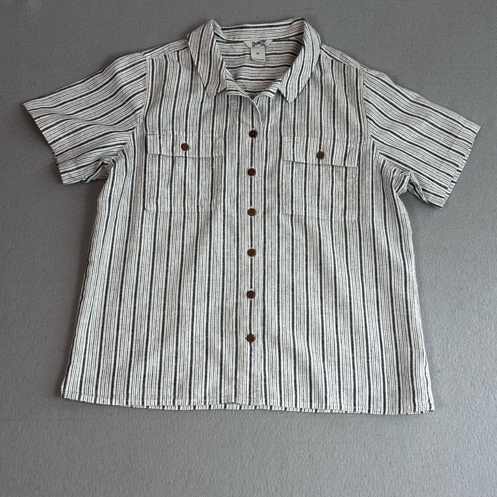 Duluth Trading Co Black and White Striped Button Down Shirt Women’s Medium